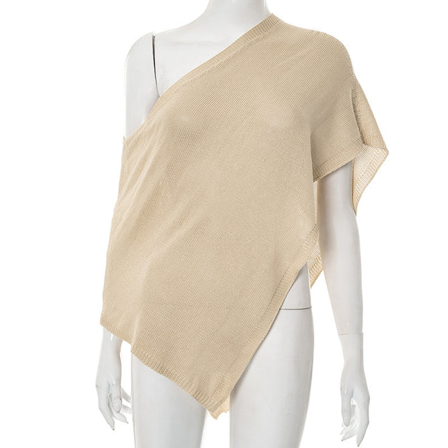 European and American Cross-Border New Women's Solid Color Off-Shoulder Sheer Blouse Fashion Casual Beach Vacation Comfortable Sexy Top