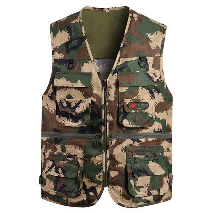 Spring and Autumn Multi-pocket Functional Photography Vest Fishing Waistle Outdoor Tooling Men's Vest Reporter Multi-pocket Horse Clip