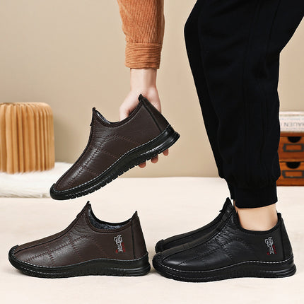 Men's Winter Cotton Boots New Cross-Border Fleece-Lined Thickened Warm Shoes for Middle-Aged and Elderly Dads Non-Slip Slip-On Casual Shoes