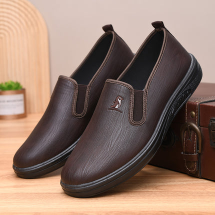 Men's Kitchen Chef Leather Shoes, Men's Trendy Versatile Bean Shoes, Soft Leather, Soft Sole, Waterproof Slip-On Men's Casual Shoes