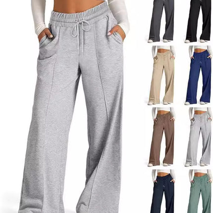Cross-Border Export Amazon Temu2024 Spring and Summer European and American Style Pure Color Casual Wide-Leg Drawstring Elastic Waist Sweatpants