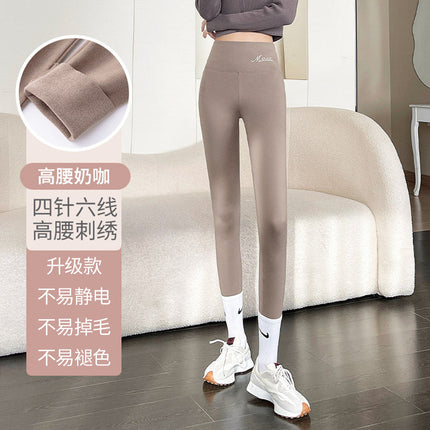 De Rong Shark Pants for Women, Suitable for Wearing Outside in Autumn and Winter, Fleece-Lined Leggings, High-Waisted, Warm Cotton Pants, Double-Sided Brushed Fabric, Can Be Worn Outside