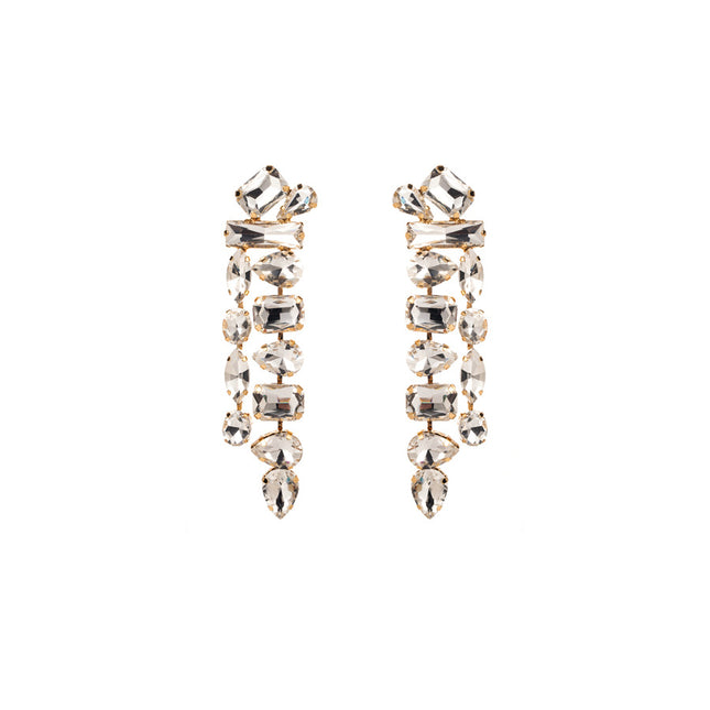 Europe and the United States cross-border fashion personality exaggerated super flash alloy full diamond long tassel earrings light luxury temperament earrings wholesale