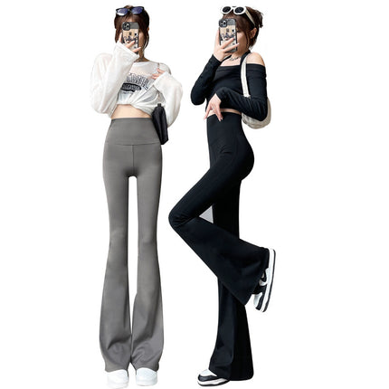 Black Micro Shark Pants Women's High Waist Pants Slim-fit Mop Pants Dose-fit Trousers Loose Fashionable Spring and Autumn Flared Pants