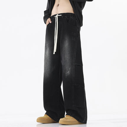 Straight-Leg Jeans for Men, Thin Summer New Design, Loose Trousers for Middle School Students, High Street Retro Casual Pants