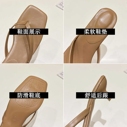 Flip-toe sandals 2024 summer new flip-flops high-heeled thin-heeled outer wear square head foreign trade large size sandals women's wholesale