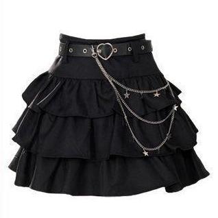 Y2k Spice Girls Black Puff Cake Skirt Women's Autumn Sweet Cool Skirt High Waist Love Belt Denim Leg Set Skirt