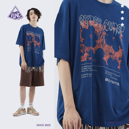 Vunc Men's Clothing | Screen-Printed 270g National Trend Combed Cotton Printed Heavyweight Trendy Brand Short-Sleeve T-Shirt for Men and Women Couples