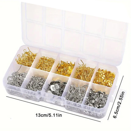 1 Set of 10-Grids Box Ear Hooks Single Ring 9-Pin Earplug Set Handmade DIY Jewelry Earrings Accessories Materials