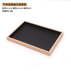 Bamboo Wood empty plate black leather