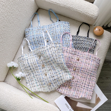 Korean Style Small Fragrant Style Braided Plaid Camisole Female Beautiful Back Sexy Slim Fit Versatile Bottoming Wrap Chest Tube Top