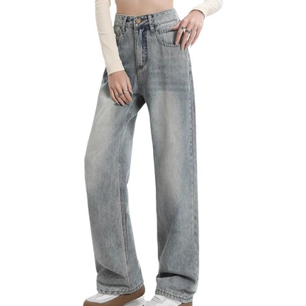 Vintage Blue High Waist Wide Leg Jeans Women's Trendy All-match New Loose Slimming Casual Straight Floor Long Pants