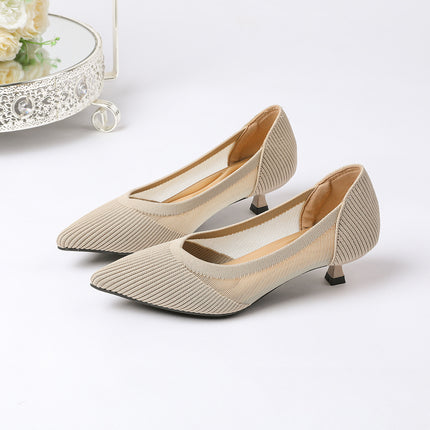 Princess Shoes with Pointed Toes, Fish Silk Flats, Thick Heels, Small Fragrant Knitted Fly Woven Shoes, Hollow High Heels, Tall, Fashionable and Versatile
