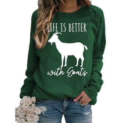 Foreign trade source life is better sheep printed round neck jacket sweater European size ladies coat long sleeve cross-border