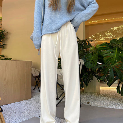 High Waist Dagging Wide Leg Pants Women's Spring Autumn and Winter creamy-white Shaking Glutinous Rice Pants fleece-lined Casual Lazy Long Pants