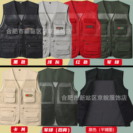 Summer Thin Mesh Vest Mountaineering Travel Pure Cotton Mesh Waistcoat Casual Multi-Pocket Functional Photography Fishing Vest