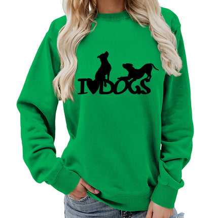 I dogs dog printed crew neck women's top vests foreign trade supply autumn and winter coat casual loose European size span