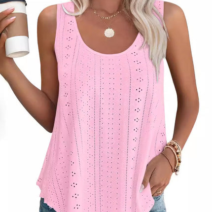 Amazon Independent Station European and American Foreign Trade Cross-border Women's Summer Crewneck Vest T-shirt American Size Needle-eye Sleeveless Top