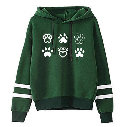 in stock Foreign Trade Cross-border Love Dog Feet Printed Parallel Bars Striped Sweatshirt Men's and Women's European and American Autumn and Winter Jacket