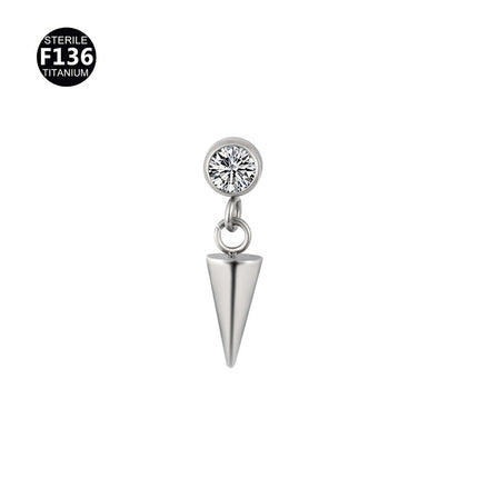 New pendant lip nail 0.9 teeth F136 titanium alloy moon lightning cone lip nail ear bone nail tragus 5A zircon