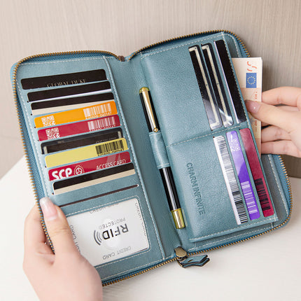 Cross-border New RFID Long Women's Wallet Retro Multi-card Zipper Wallet Simple Large Capacity Clutch