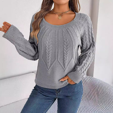 Clearance Sale 2023 Autumn/Winter Casual Solid Color Cable Knit Long Sleeve Pullover Sweater Amazon Cross-Border European and American Women's Fashion