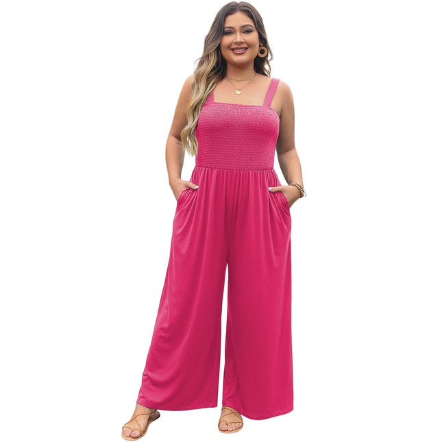 Trendy Solid Color Plus-Size Casual Jumpsuit for Women, Loose Cable Knit High-Waisted Cropped Pants, New European and American Cross-Border Women's Fashion