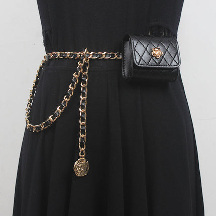 Waist bag chain mini metal waist chain Women's belt bag versatile decorative pants with skirt suit Black