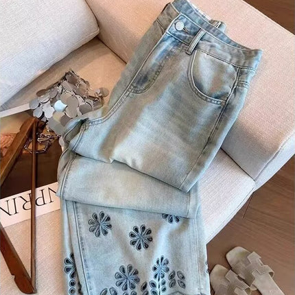 Pear-Shaped Figure Wide-Leg Jeans for Women, Summer Thin Plus-Size High-Waisted Loose Slimming Petite Cropped Pants