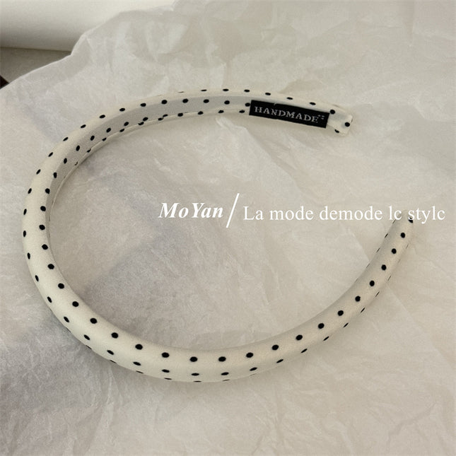 Internet Celebrity Explosion Wave Dot Black and White Fabric Sponge Hair Band Female High Cranial Top Show Face Small Head Band Temperament Out-of-the-way Hair Card