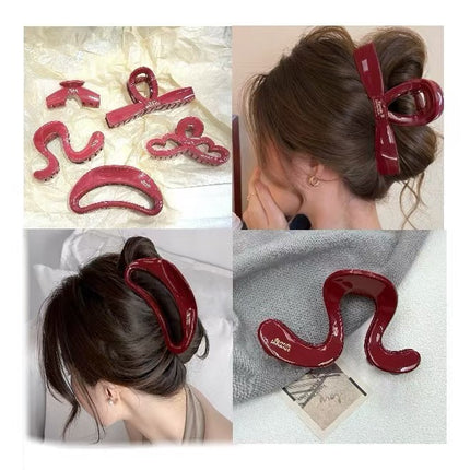 Autumn and Winter Vintage Red Hair Clip Women's 2024 New High-end Shark Clip Back Head Elegant Grab Clip Headwear Hairpin Hair Accessories