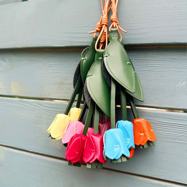 New Tulip DIY Handmade Leather High-end Sense Bag Pendant Flower Bag Hanging Keychain Decoration Activity Products
