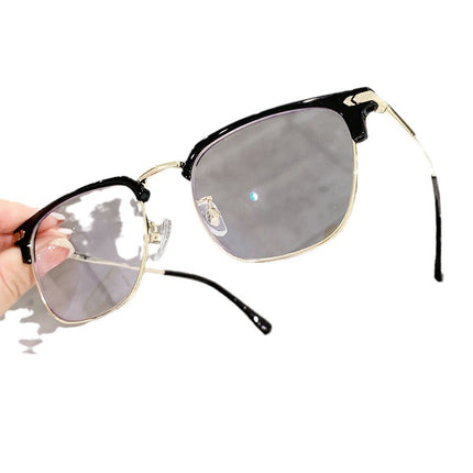 Half Frame Glasses Frame for Women Ultra Light Pure Titanium Transparent Grey Myopia Lens Titanium Frame Retro Cat Ear Eye Frame for Men