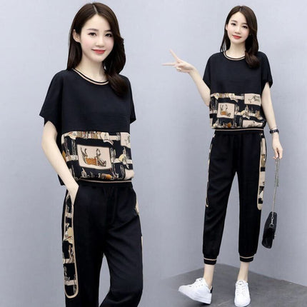 Casual Sports Suit for Women 2025 Summer New Loose Age-Reducing Fashionable Slim Casual Leggings Suit Pants Trendy