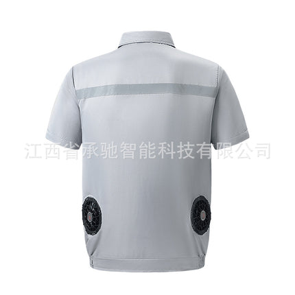 Cross-Border Cooling Air-Conditioning Clothing, Outdoor Refrigeration Clothing with Fan, Short-Sleeved Workwear, Strong Wind Cooling Factory Direct Sales