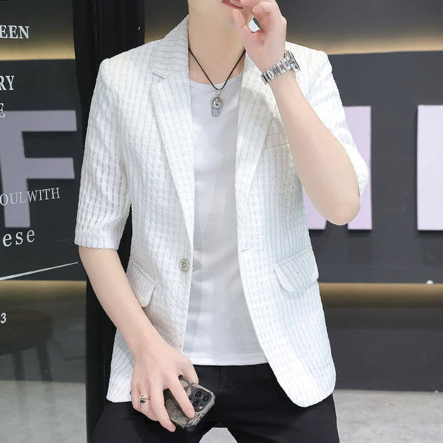 Summer half sleeve thin suit Korean style men's half sleeve fashionable fashionable jacket slim fit trendy summer small suit