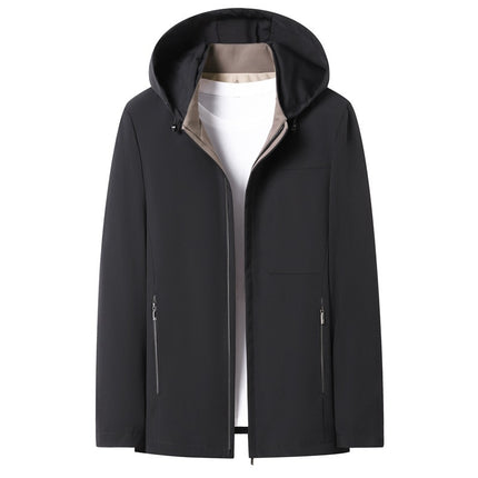 Removable Hooded Men's Jacket Spring and Autum Mulberry Silk Men's Zipper Jacket Middle-Aged Dad Casual Top