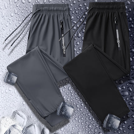 High-End Ice Silk Sports Quick-Drying Pants for Men, Lightweight, Breathable, Sweat-Absorbent, Large Size, Loose Leggings, Men's Fashionable Casual Pants