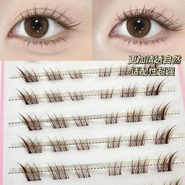 Glue-Free Short Brown Suda Ji False Eyelashes for Women Natural Artificial Segmented Fox-Style Oblique Eyelashes 2025 New Style