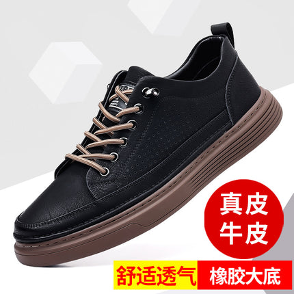 Summer men's shoes thin perforated sneakers sports casual leather shoes trendy genuine leather thick bottom breathable hollow hole shoes