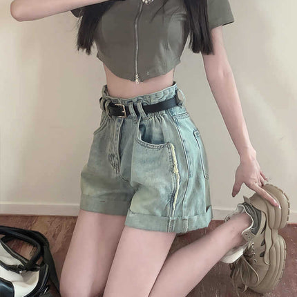 Women's Denim Shorts 2025 New Summer A-Line Petite Hot Girl European Fashion Hot Girl Jeans Hip-Covering Summer