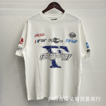 Cross-Border Far American Washed Distressed Short-Sleeved High Street Cross Lip Print Style Fashion Casual Loose Men's and Women's T-Shirts