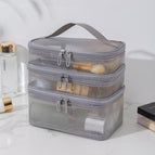 Three-layer mesh cosmetic bag-grey