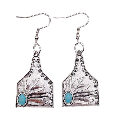 Cross-border new Cactus earrings retro ethnic style concave-convex turquoise flower pendant personalized distressed earrings
