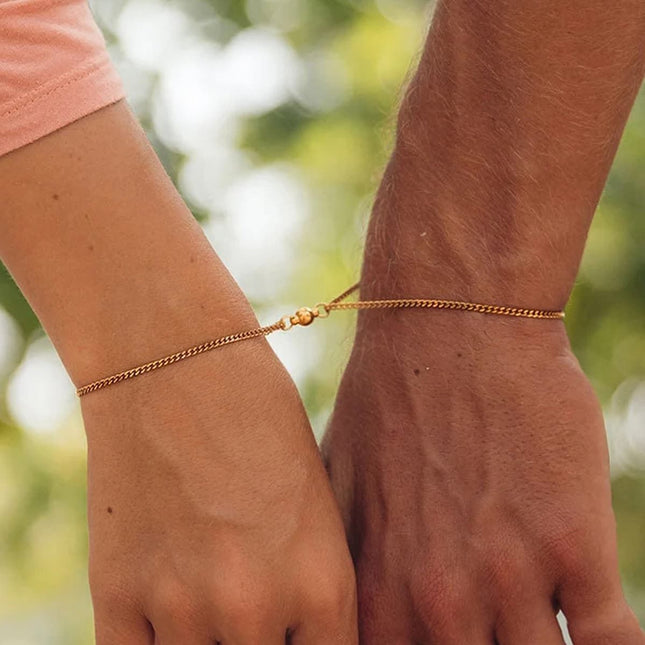 Stainless Steel Gold Plated Couple's Magnetic Suction Cross-border Live Selling Bracelet suit Gifts Not Fading