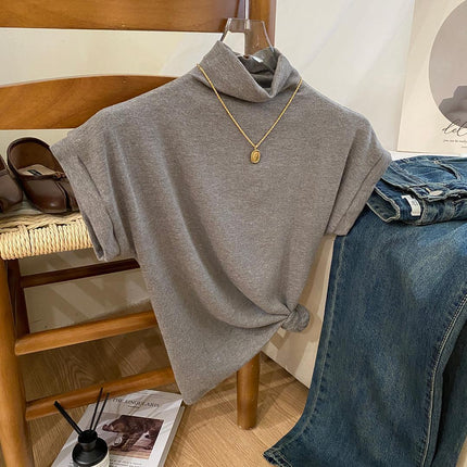 Temperament Shell Collar Sleeveless T-Shirt for Women Early Autumn Slimming Look Suit with Bottoming Shirt Clean Version Half Turtleneck Top