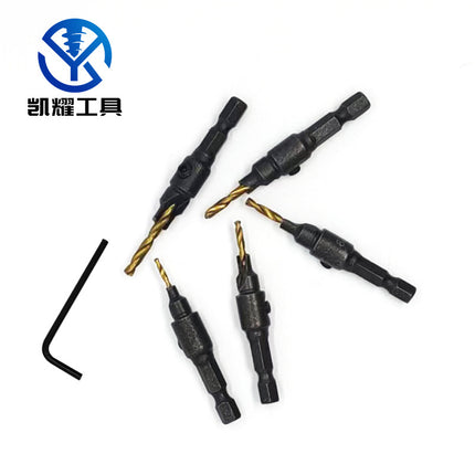 Woodworking countersunk head drill high speed steel titanium plated hole opener set punch Chamfering integrated hexagonal shank countersunk hole twist drill