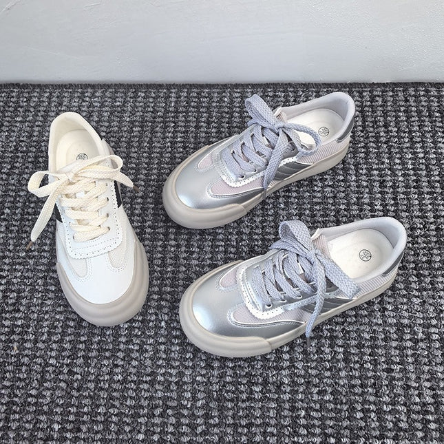 6522 German Training Shoes for Women, 2024 Summer Breathable Low-Top Flat Ivory White Sneakers, Versatile Color-Blocking White Non-Slip Shoes