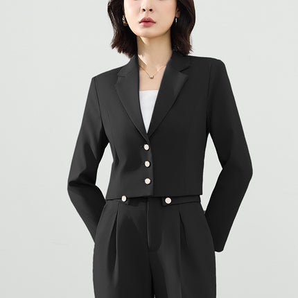 Cross-Border Gray Suit Set for Women, Spring and Autumn Short Style Professional Formal Wear, Hotel Front Desk Long-Sleeve Workwear Blazer