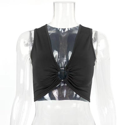 2022 summer Europe and the United States cross-border new women's sexy tight sleeveless top outskirt navel deep V babes small vest